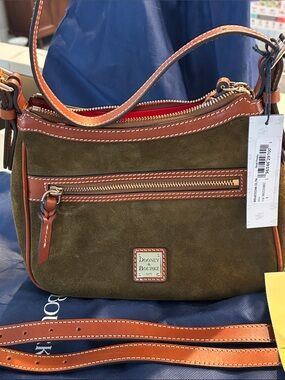 Dooney & Bourke Olive Suede Crossbody with Cognac Leather Trim